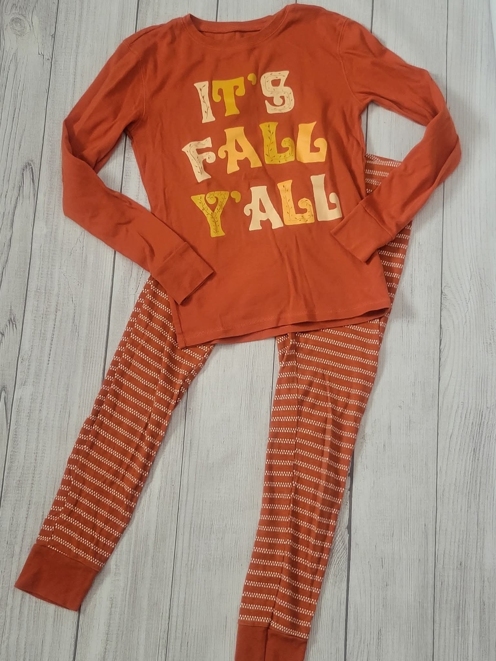 Old Navy Orange Two-Piece Kids Pajama Set with Yellow Lettering